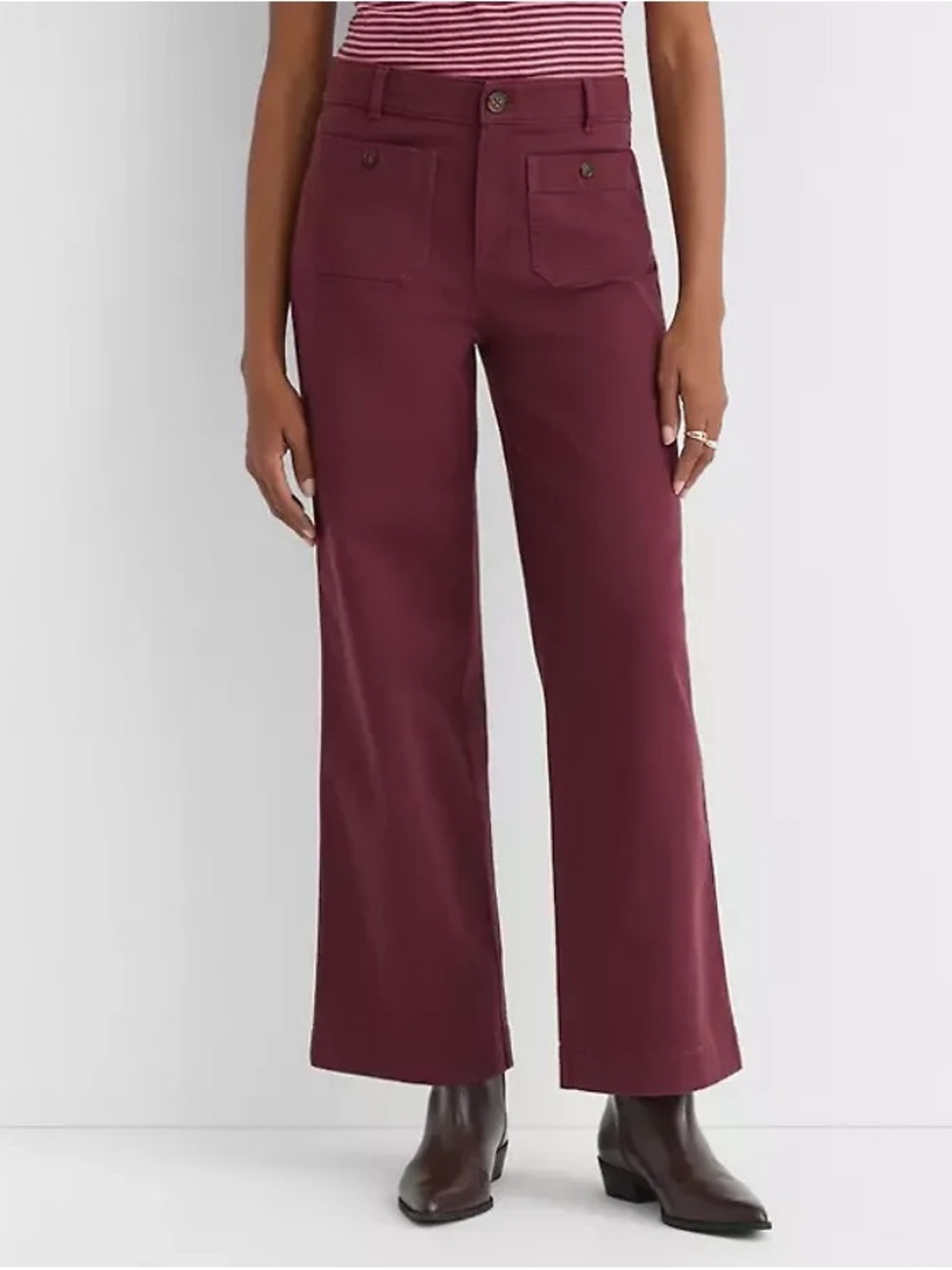 LOFT Palmer wide leg twill crop pants in “Cherry Cola,” size 4.